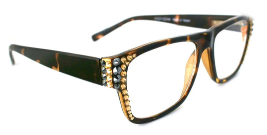 Brooklyn, (Bling) Reading Glasses for Women W (Hematite + L. Colorado) Genuine European Crystals. +1.25..+3  Square. NY Fifth Avenue