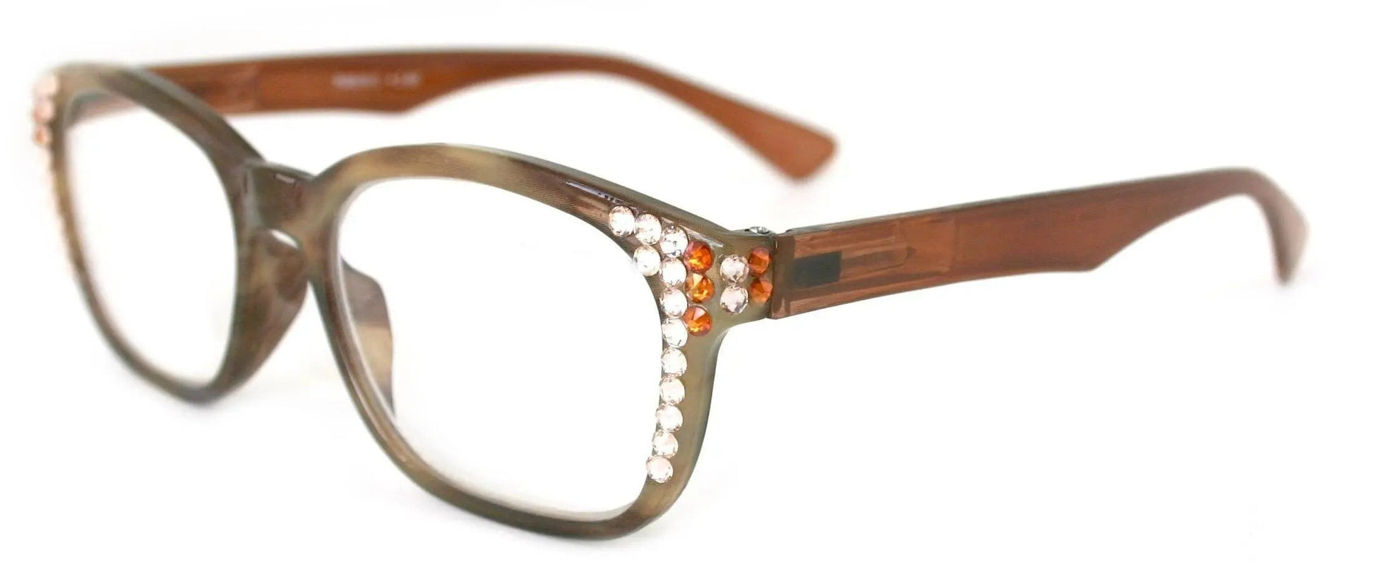 Coral, (Bling) Reading Glasses For Women W (Cooper, Light Colorado)Genuine European Crystals.  Marble Pattern Frame. NY Fifth Avenue. 