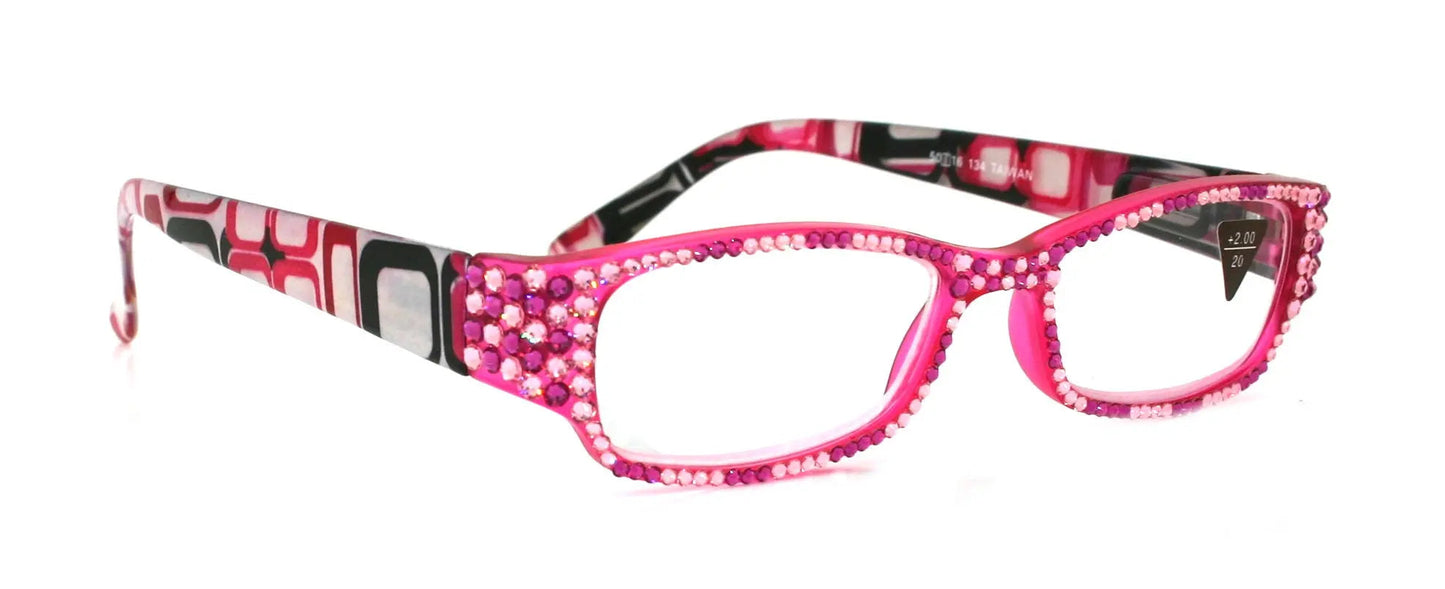 Daisy, (Bling) Reading Glasses for women W (Full Crystals) (Turquoise, Clear)  +1..+4 (Pink) Rectangular. NY Fifth Avenue