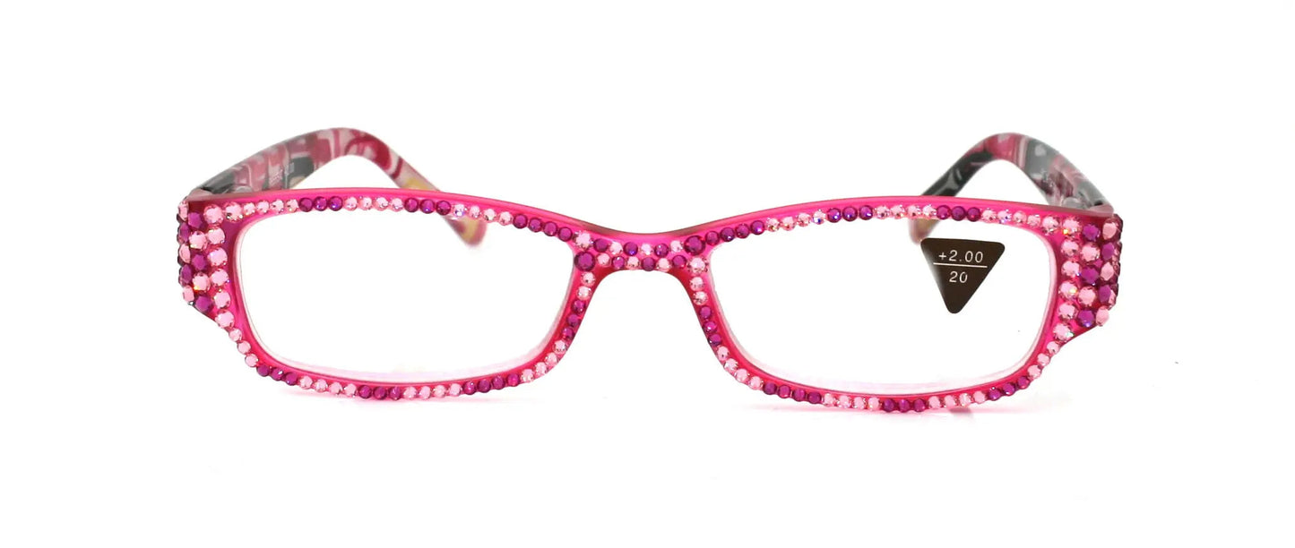Daisy, (Bling) Reading Glasses for women W (Full Crystals) (Turquoise, Clear)  +1..+4 (Pink) Rectangular. NY Fifth Avenue