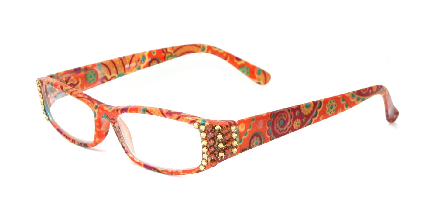 Florence, (Bling) Reading Glasses For Women W (Light Colorado, Cooper) +1.25.. +3 (Orange, Gold) Paisley. NY Fifth Avenue