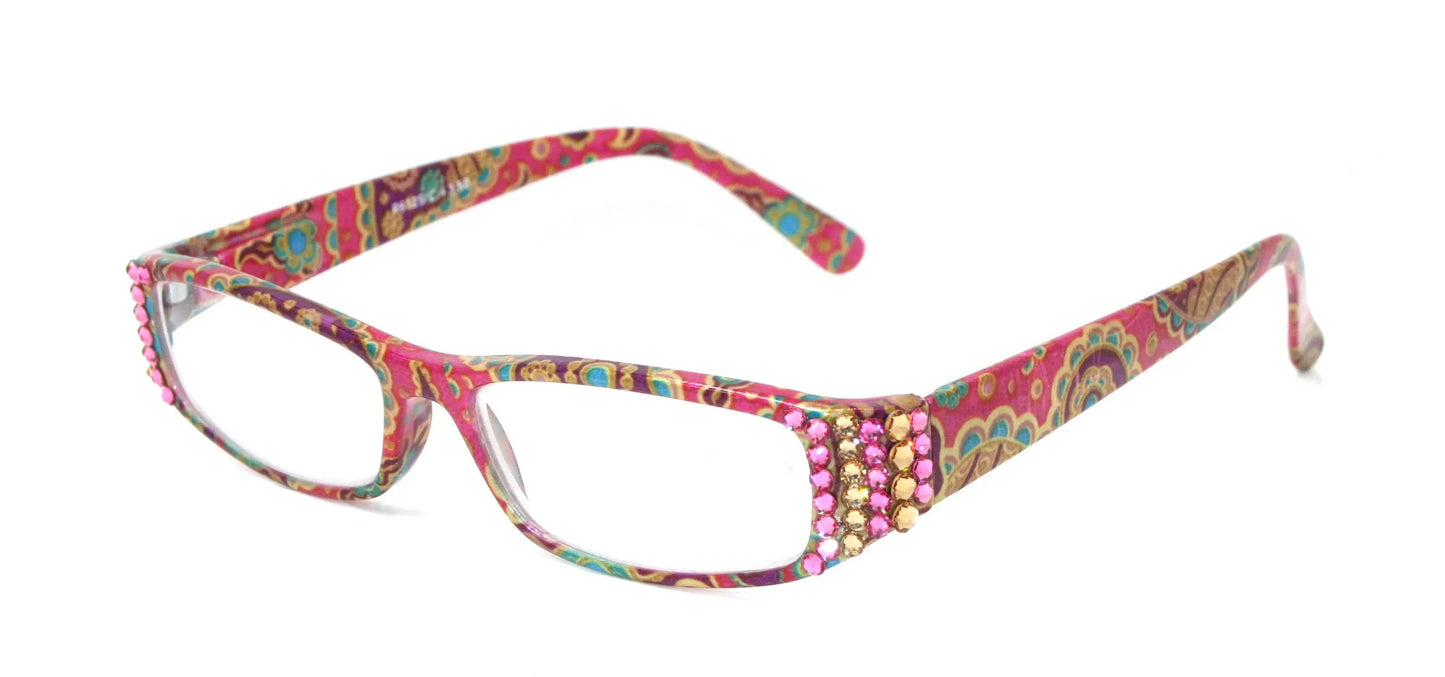 Florence, (Bling) Reading Glasses For Women W (Rose, Light Colorado)Genuine European Crystals +1.25 ..+3  Paisley, NY Fifth Avenue.