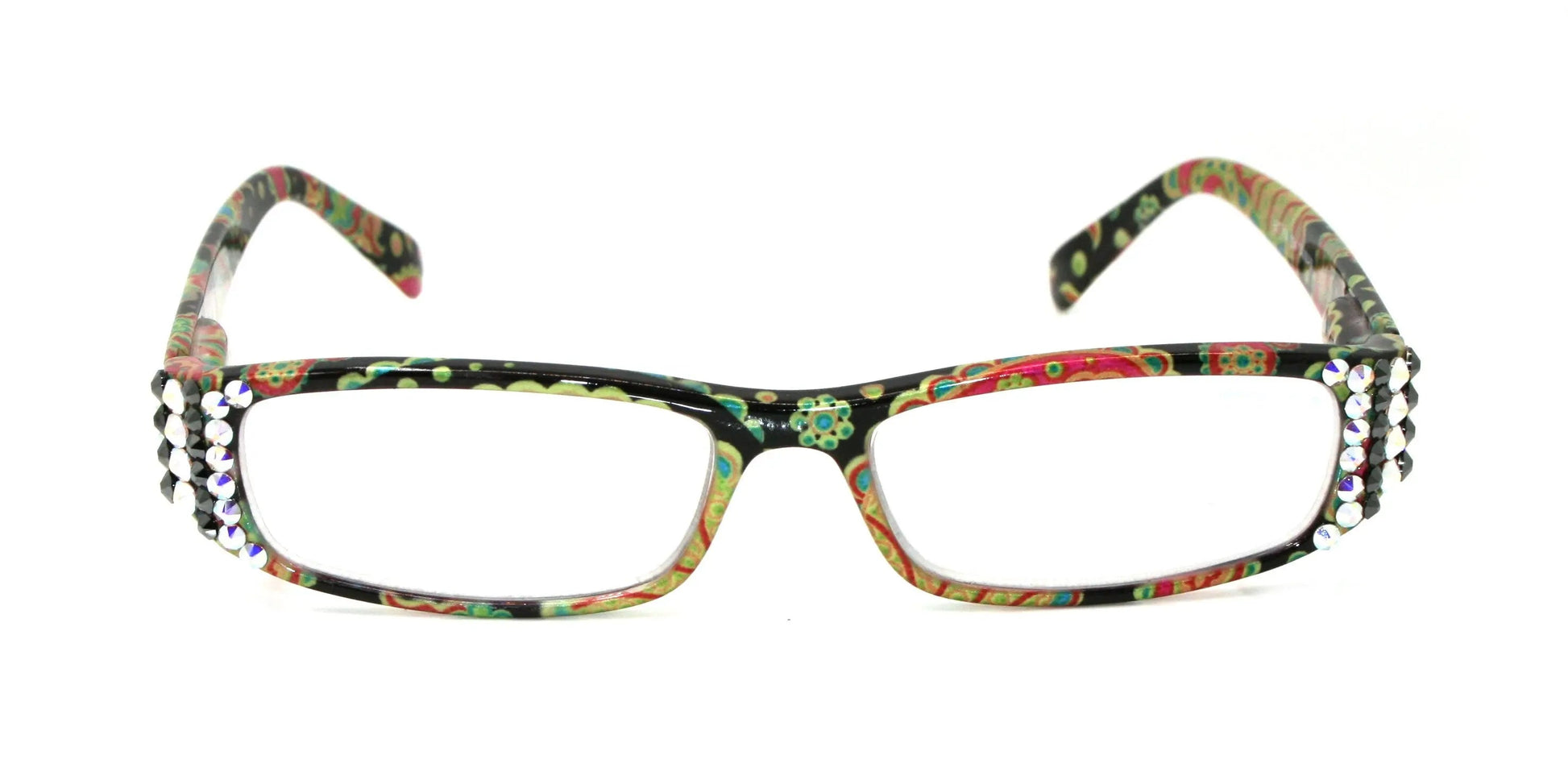 Florence, (Bling) Reading Glasses Women, W (AB Aurora Borealis, Hematite) Genuine European Crystals +1.25..+3  Paisley NY Fifth Avenue