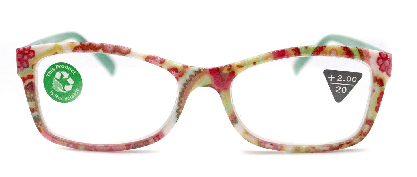 Frida, (Premium) Reading Glasses, High End Readers +1.25 .. +3 magnifying Eyeglasses, Square Optical Frame. (white) Paisley. NY Fifth Avenue