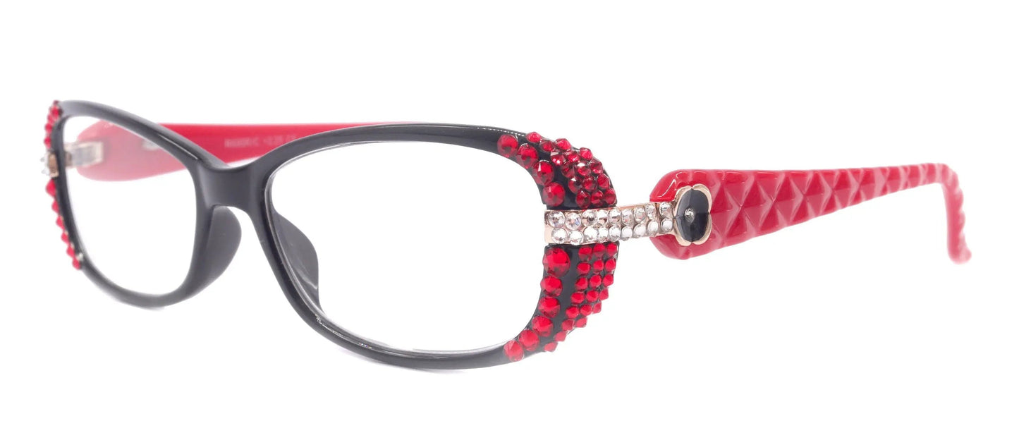 Glamour Quilted, (Bling) Reading Glasses For Women Adorned W (L. Siam, Clear)   +1.25..+3.50 (Red, Black) NY Fifth Avenue.