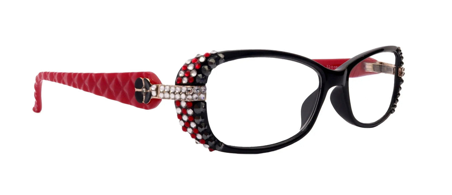 Glamour Quilted, (Bling) Reading Glasses For Women W (Hematite, Clear, siam) Genuine European Crystals(Red, Black)  NY fifth avenue 