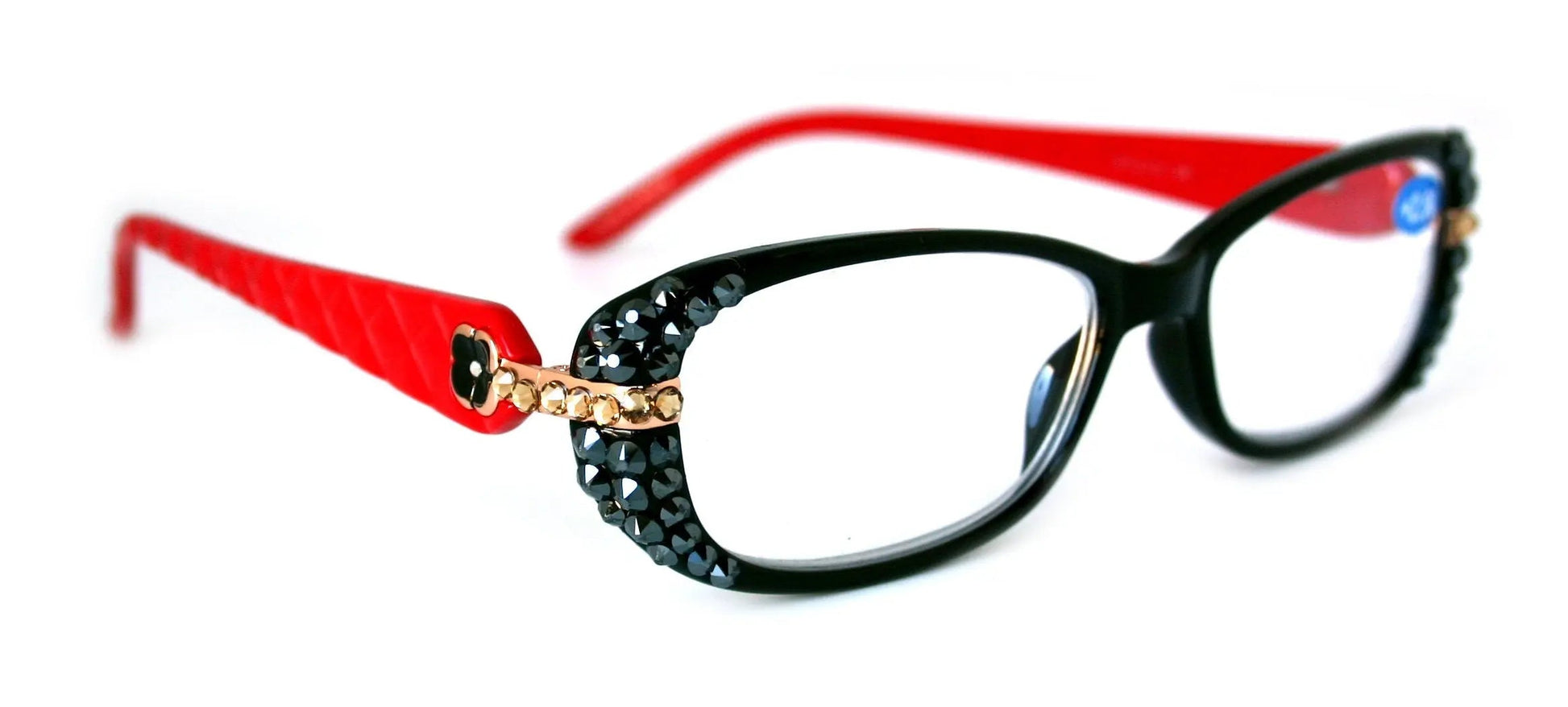 Glamour Quilted, (Bling) Reading Glasses For Women W (Hematite, L. Colorado) Genuine European Crystals(Red, Black)  NY fifth avenue 