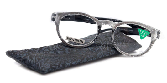 Grace, (Premium) Reading Glasses High End Readers +1.25 ..+3 Magnifying Glasses, Round Frame. (Metallic Silver, Black) NY Fifth Avenue.