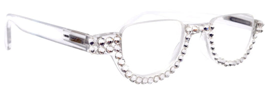 Half Moon, (Bling) Reading Glasses For Woman Adorned W (Clear) Genuine European Crystals, (Translucent) Lower Nose Frame, NY Fifth Avenue 