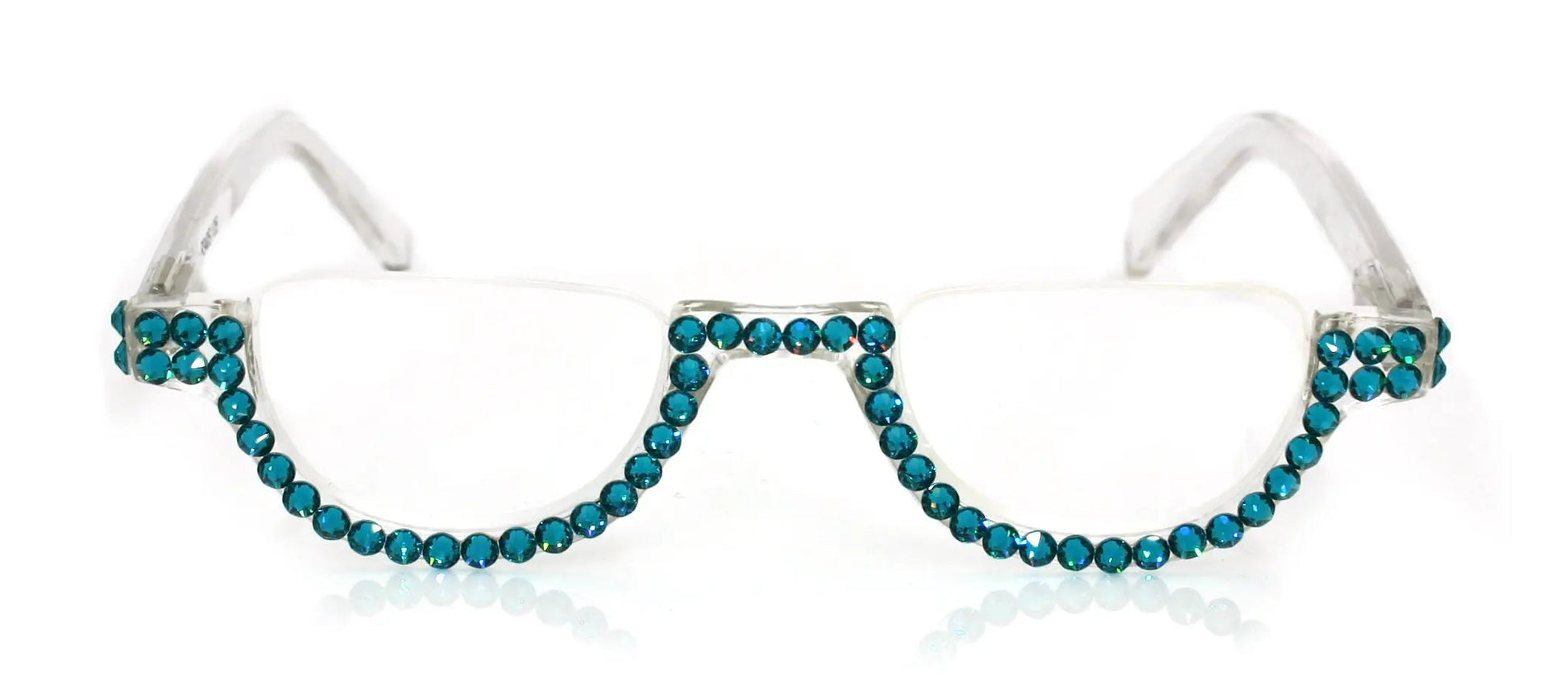Half Moon, (Bling) Woman Reading Glasses Adorned W (Blue Zircon)  Genuine European Crystals  +1.25..+4  Lower Nose, NY Fifth Avenue