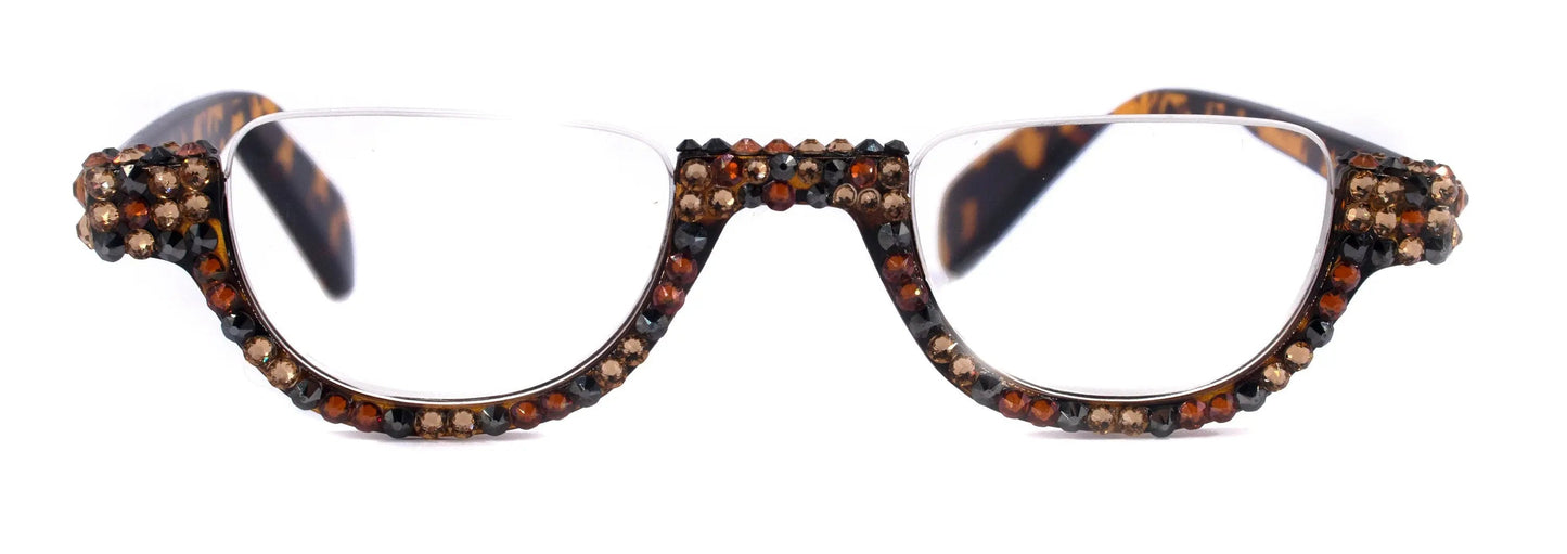 Half Moon, (Bling) Woman Reading Glasses Adorned W (Hematite, Cooper, L. Colorado) Genuine European Crystals  Lower Nose, NY Fifth Avenue. 