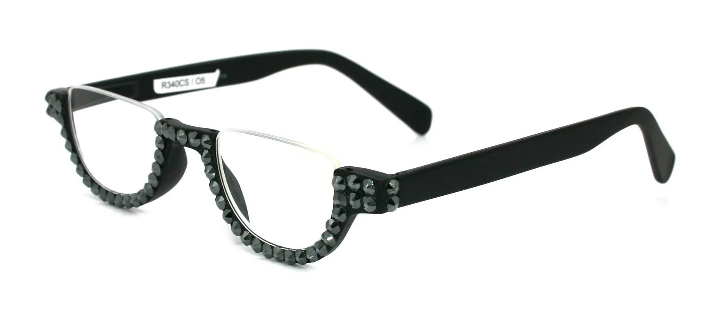Half Moon, (Bling) Woman Reading Glasses Adorned W (Hematite) Genuine European Crystals Reader +1.25 +1.50... +4  Frame, NY Fifth Avenue.