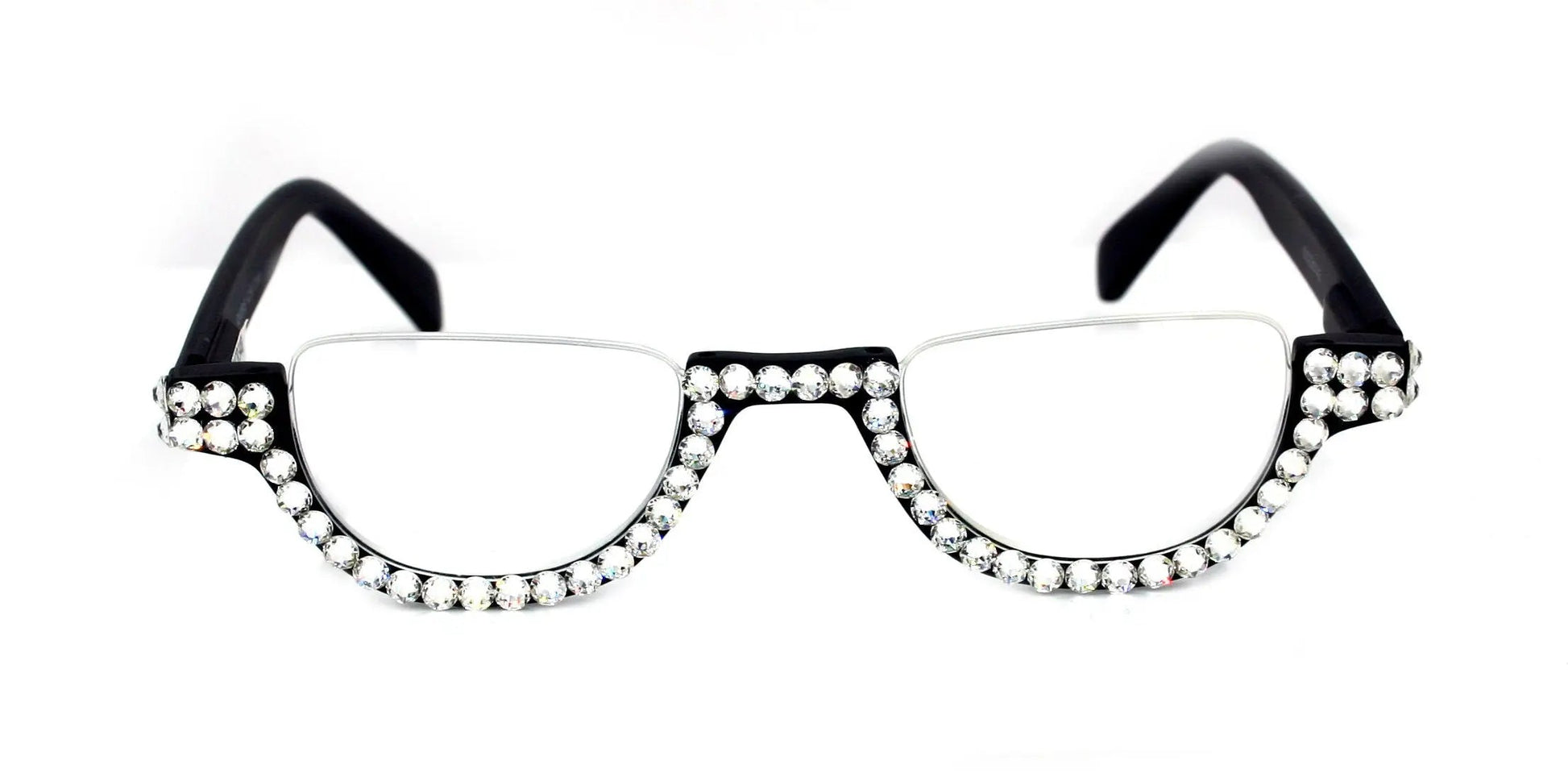 Half Moon, (Bling) Woman Reading Glasses Adorned w (Clear) Genuine European Crystals , Reader +1.25 to +4 Magnifying, Frame, NY Fifth Avenue