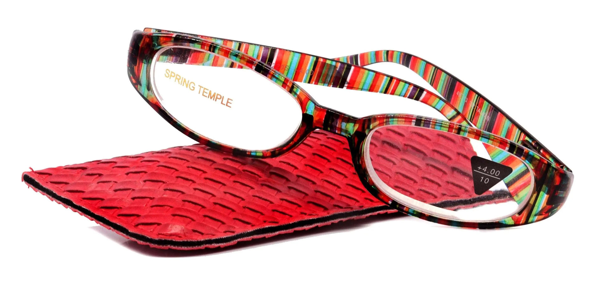 Isabella, (Premium) Reading Glasses, Fashion Reader (Orange Green n Brown) +1.25 +6. Oval, High Magnification, NY Fifth Avenue (Wide Frame)