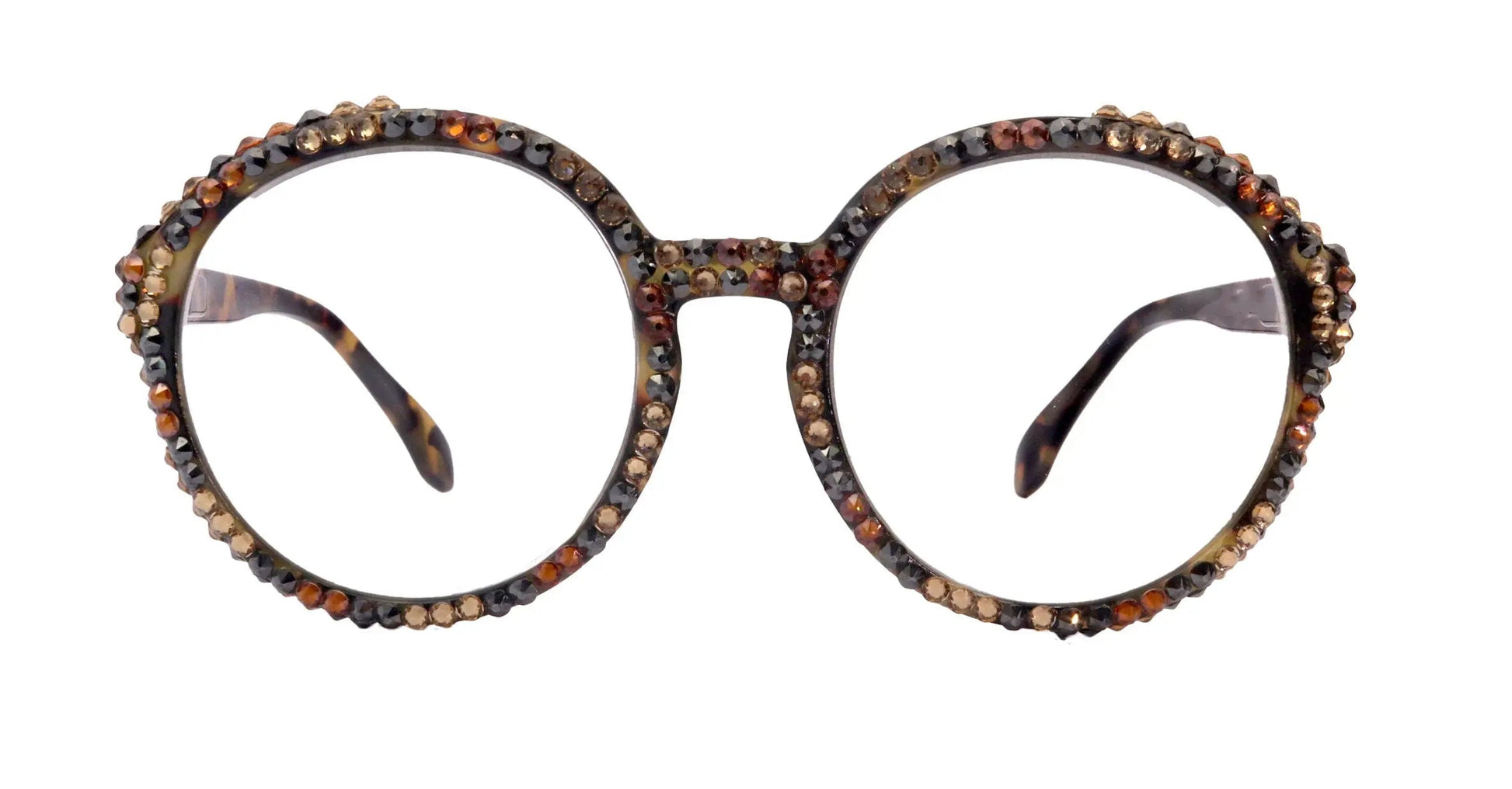 Jackie O, BLING Women Reading Glasses, Light colorado, Hematite  (Leopard) (Oversize Large Round) Magnifying Eyeglasses,  NY Fifth Avenue 