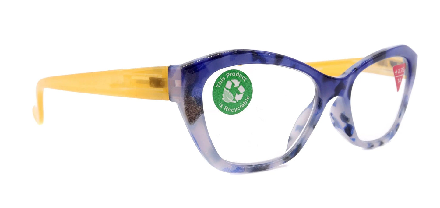Jane, (Premium) Reading Glasses, High End Readers +1.25..+3 Magnifying Glasses (Blue, Yellow) Cat Eye, NY Fifth Avenue