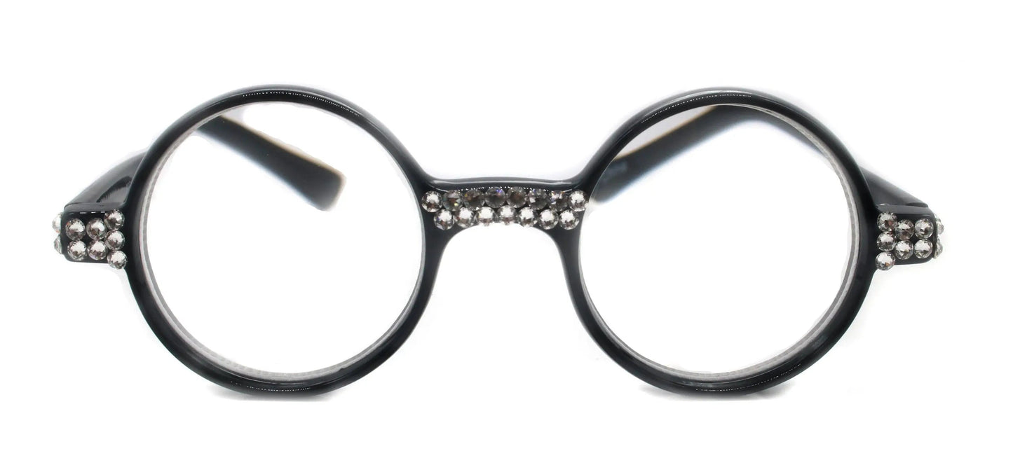 Janis, (Bling) Round Reading Glasses 4 Women Adorned W (Clear) Genuine European Crystals, Round Circle Shape +1.25.+3 Reader NY Fifth Avenue