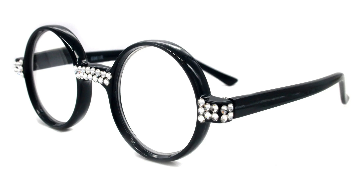 Janis, (Bling) Round Reading Glasses 4 Women Adorned W (Clear) Genuine European Crystals, Round Circle Shape +1.25.+3 Reader NY Fifth Avenue