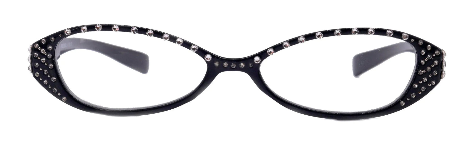 Lucky, (Bling) Women Reading Glasses W (Clear) Genuine European Crystals, Magnifying, Cat Eyes (Black) Cat eye NY Fifth Avenue 