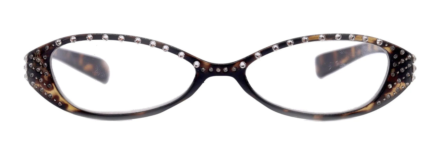 Lucky, (Bling) Women Reading Glasses W (Clear) Genuine European Crystals, Magnifying, Cat Eyes (Brown Tortoise Shell)  NY Fifth Avenue 