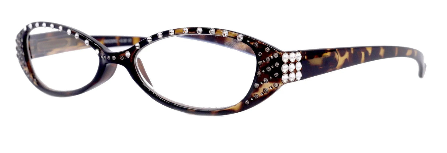 Lucky, (Bling) Women Reading Glasses W (Clear) Genuine European Crystals, Magnifying, Cat Eyes (Brown Tortoise Shell)  NY Fifth Avenue 