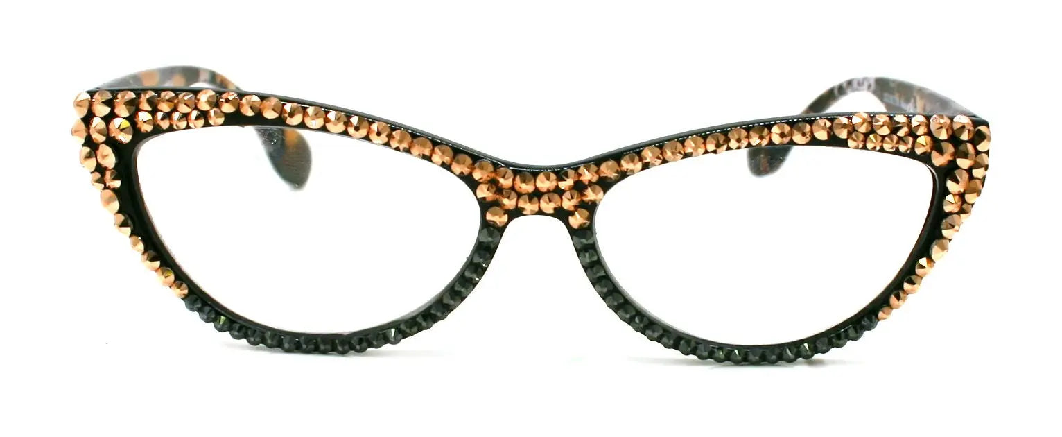 Lynx, (Bling) Women Reading Glasses W (Full TOP) (Rose Gold) Genuine European Crystals, Cat Eye, Tiger Print , NY Fifth Avenue. 
