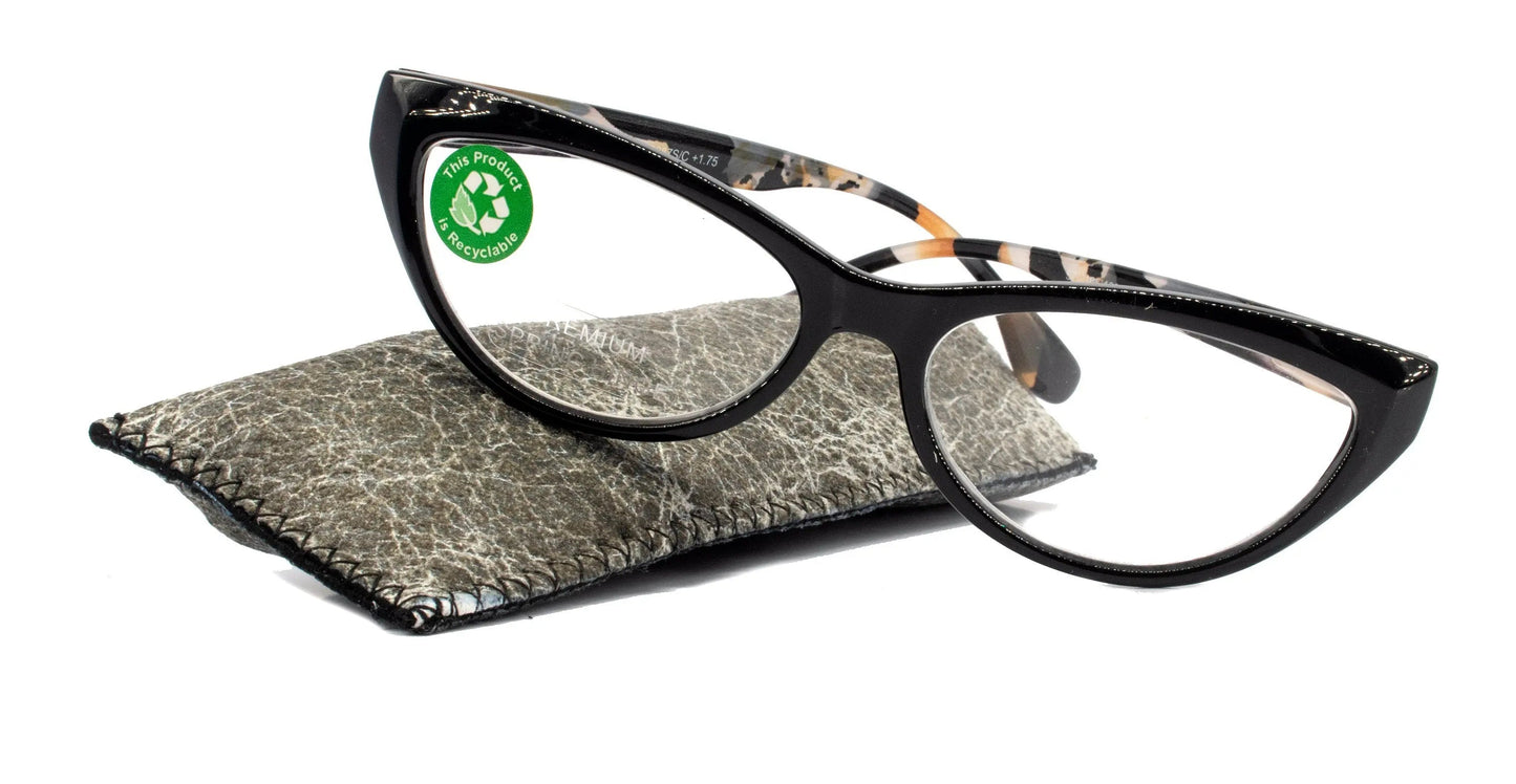 Lynx, (Premium) Reading Glass, High End Readers +1.25..+3 Magnifying ,Cat Eye optical Frame, Tortoise Shell (Brown, Black) NY Fifth Avenue