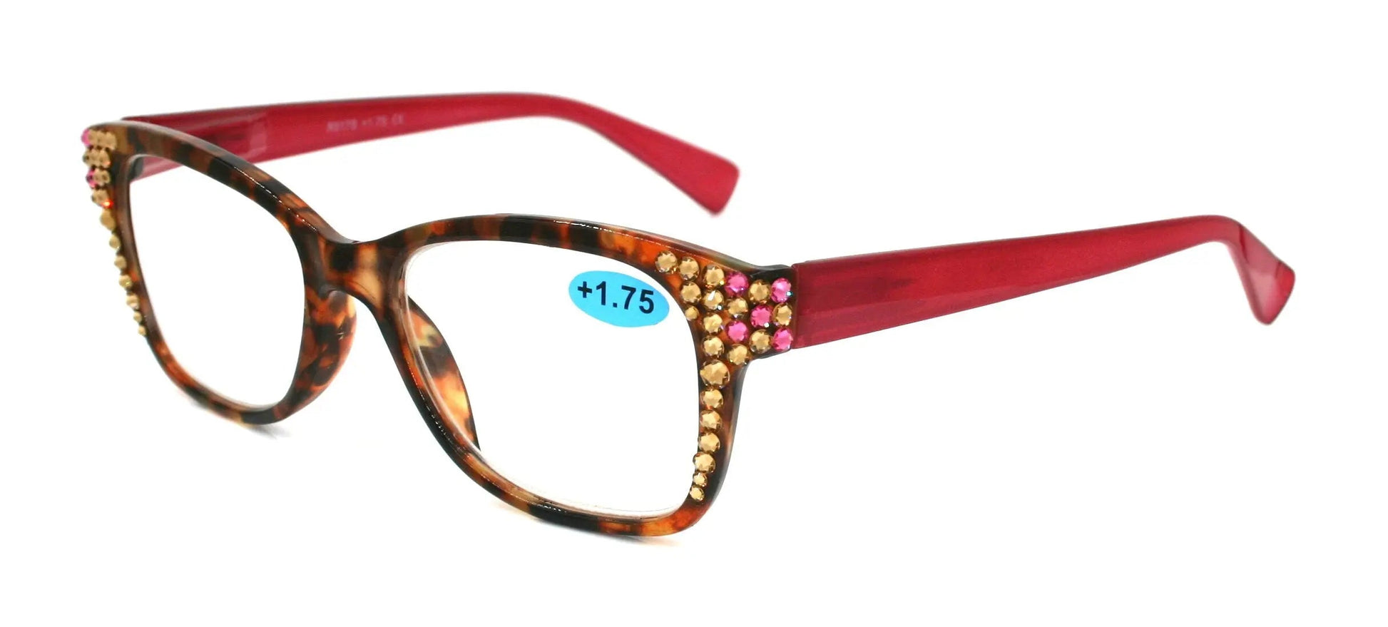 Madison Square, (Bling) Reading Glasses 4 Women W L. Colorado,)Genuine European Crystals +1.5.+3 (Pink Brown) NY Fifth Avenue (Wide frame)