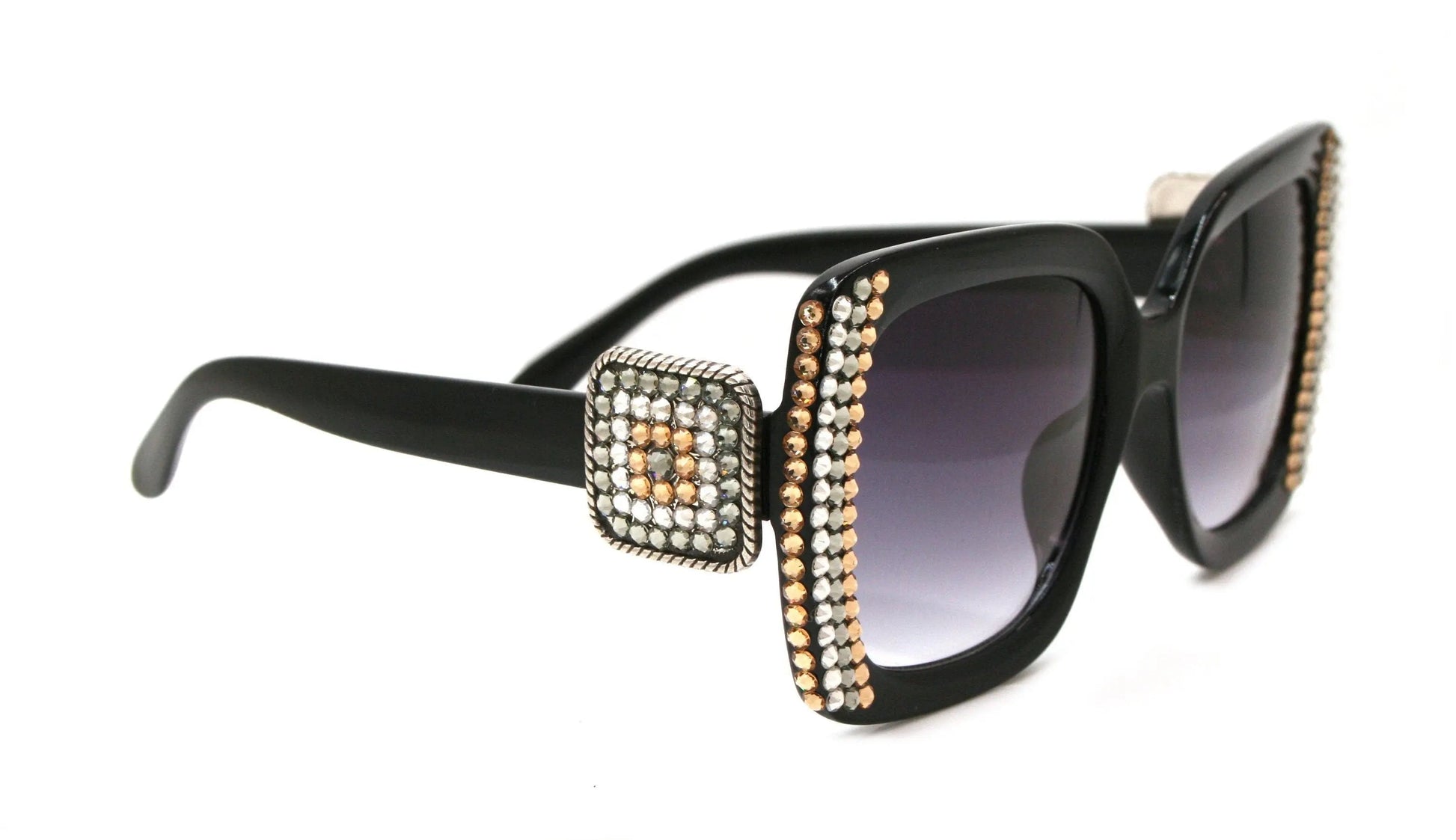 Master Piece, (Bling) Medallion Women Sunglasses W (Black Diamond, Clear, L Colorado) Genuine European Crystals  NY Fifth Avenue 