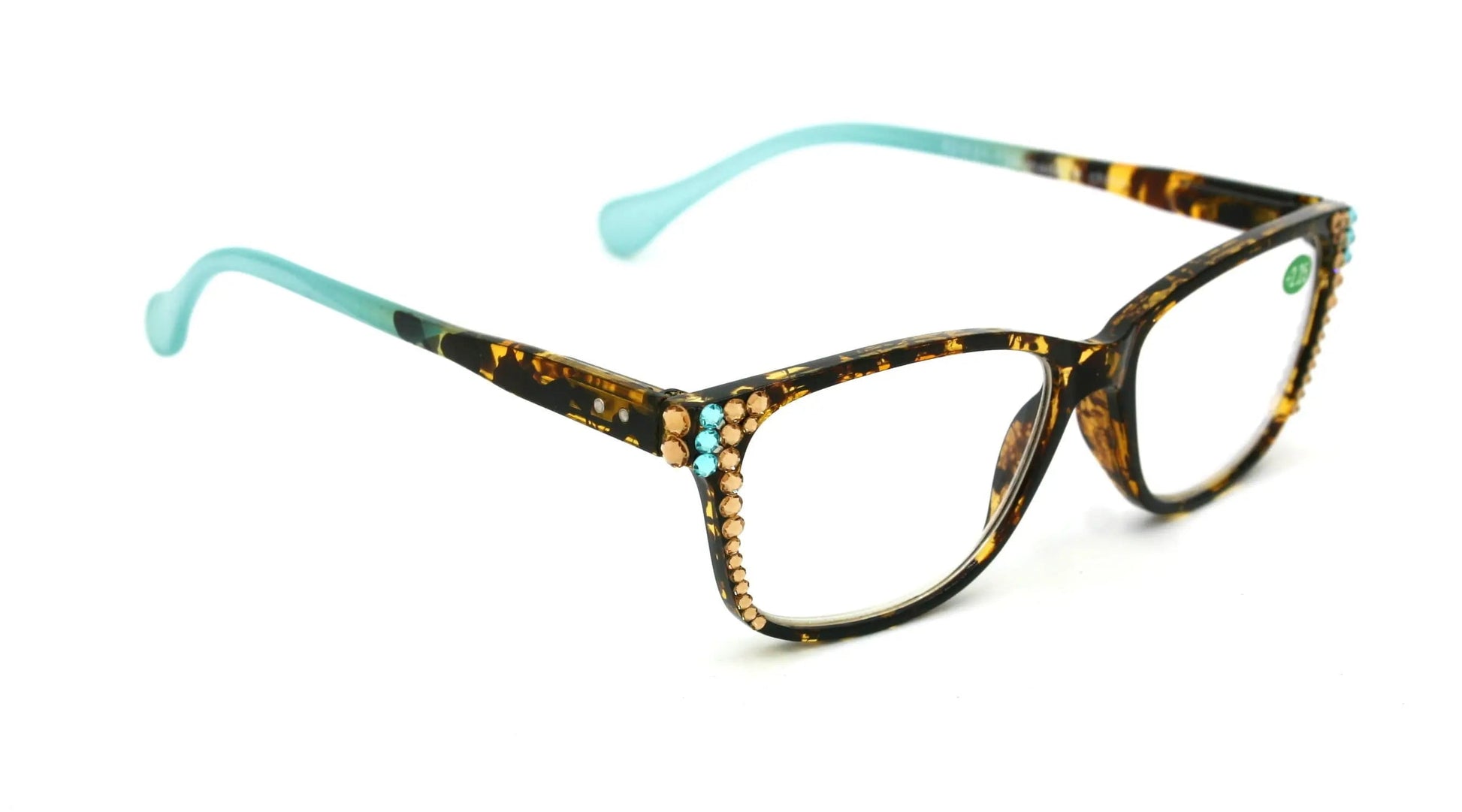 Milan, (Bling) Reading Glasses 4 Women W (L. Colorado, Aquamarine Blue)Genuine European Crystals. Square +1.25.+3  NY Fifth Avenue