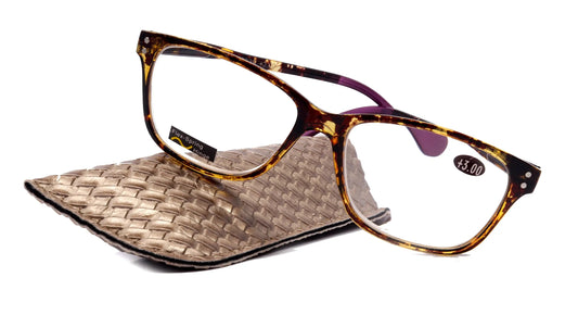 Milan, (Premium) Reading Glasses HighEnd Reader +1.25..+3 Magnifying Optical Square Wayfarer Style Tortoise Brown n (Purple) NY Fifth Avenue
