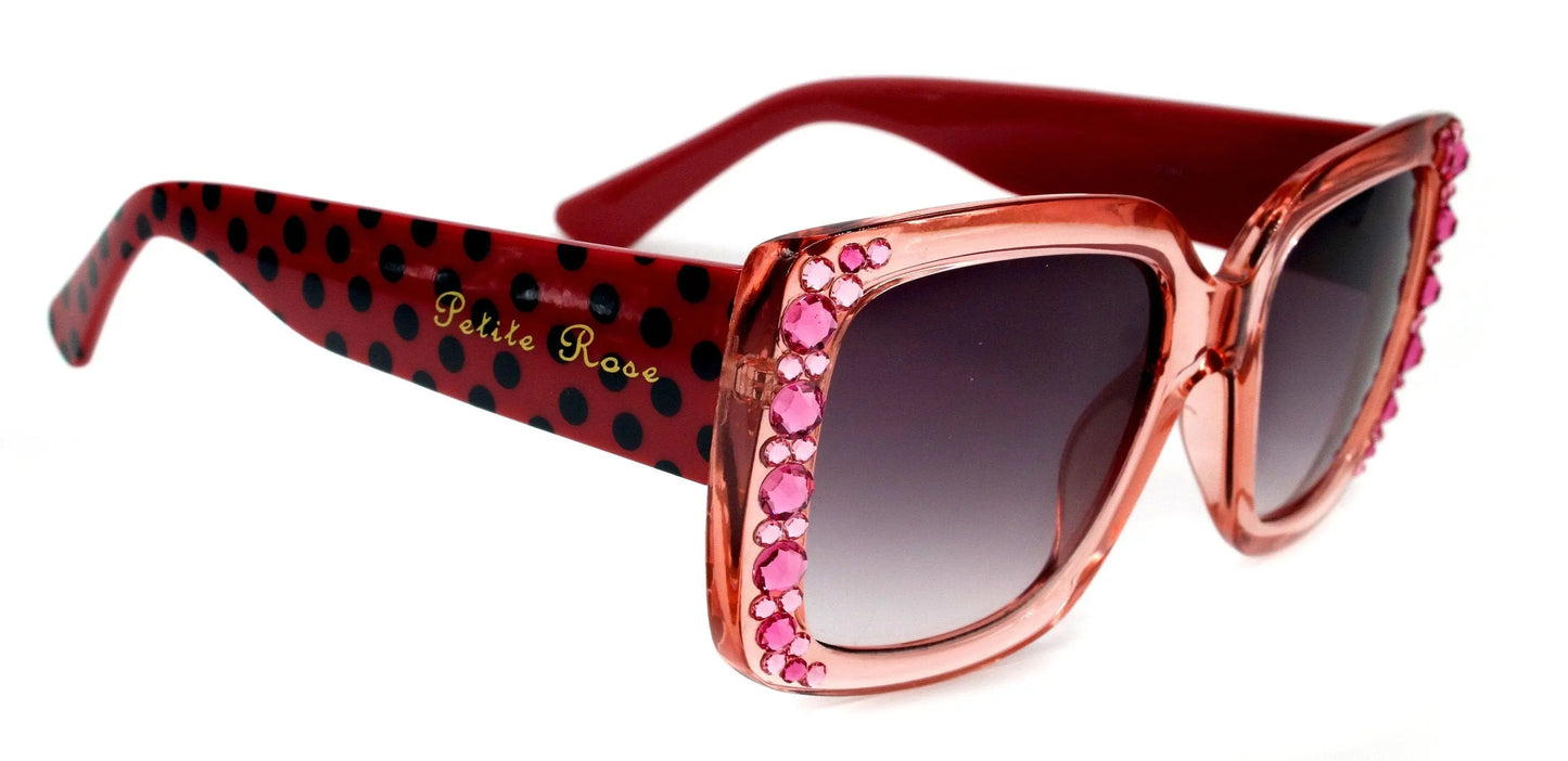 Minnie, (Bling) Women Sunglasses W (L Rose n Rose) Genuine European  Crystals (Red) n Polka dot Translucent (Pink) .