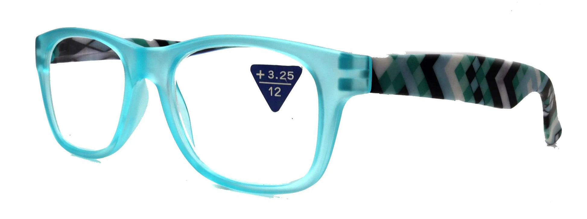 Monet, (Premium) Reading Glasses High End Readers +1 .. +3 Magnifying, Translucent (L Blue) Chevron Square. Optical Frame. NY Fifth Avenue.