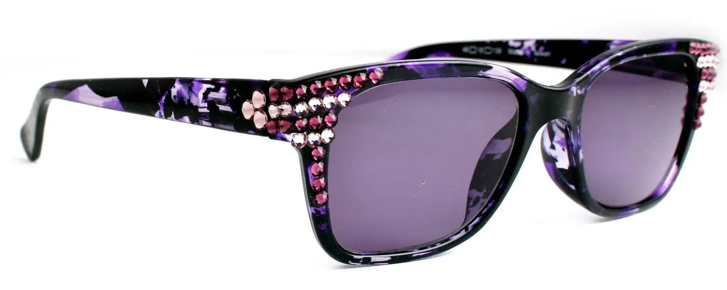 Oasis, (Bling) Sun Readers  W (Amethyst, L. Amethyst) Genuine European Crystals (Fully Magnified) (Purple) Tortoiseshell NY Fifth Avenue 