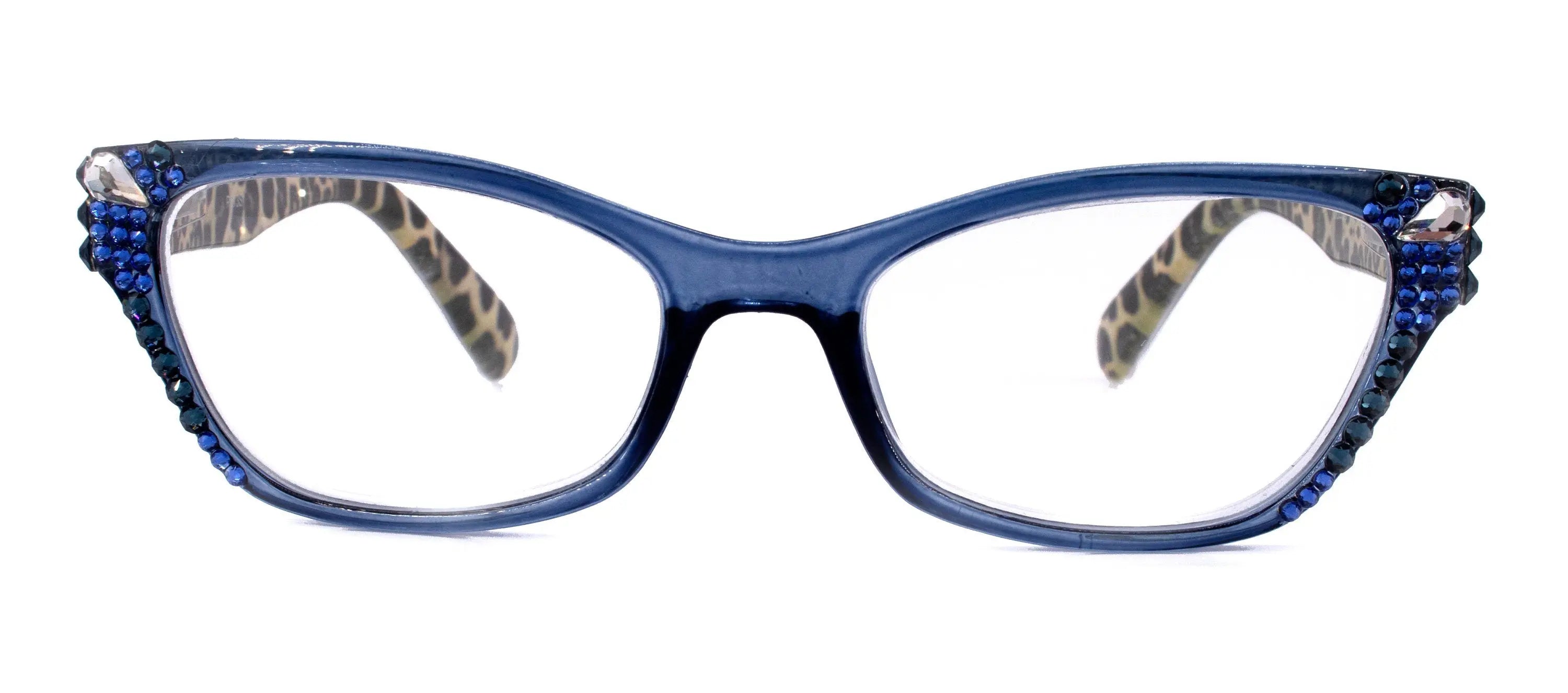 Panthera Bling Women Reading Glasses W Capri Montana Blue Genuine European Crystals Leopard Royal Blue Cat Eye NY Fifth Avenue. NY Fifth Avenue 1650477207