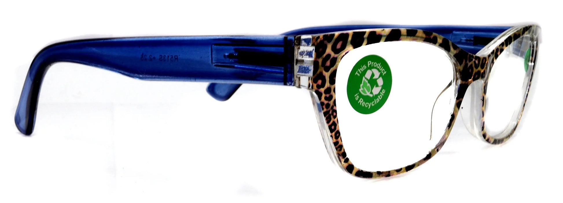 Panthera, (Premium) Reading Glasses, High End Readers +1.25..+3 Magnifying, Cat Eye. Optical Frames (Leopard Brown, Blue)  NY Fifth Avenue.
