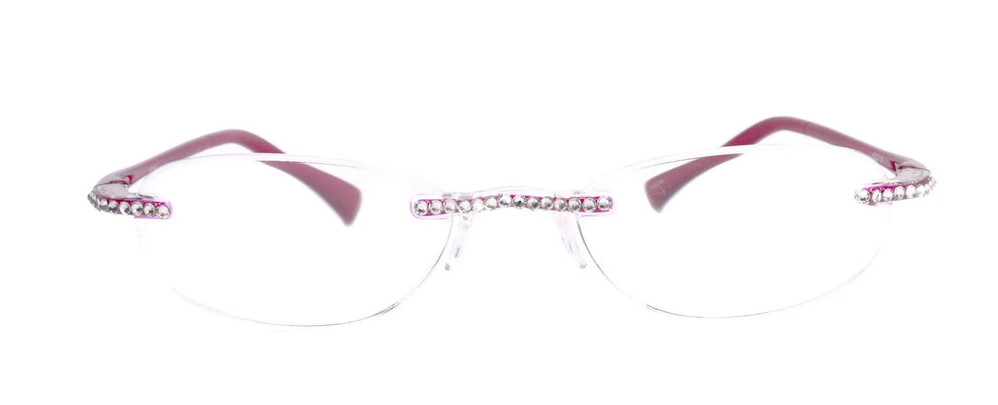 Phoenix, (Bling) Rimless Reading Glasses W (Clear)   (Pink) Frameless, Lightweight, Flexible Memory Frame. NY Fifth Avenue. 