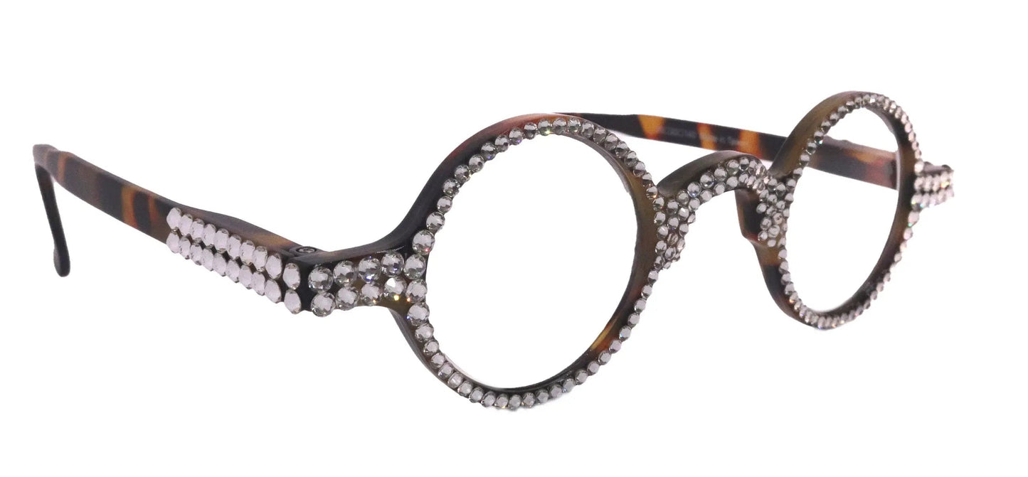 Picasso, (Bling) Reading Glasses 4 Women W Clear Crystal  Genuine European Crystals (Brown) Round. NY Fifth Avenue