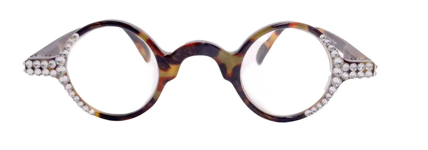 Picasso, (Bling) Women Reading Glasses W Clear Genuine European Crystals, Round  (Brown) Tortoiseshell. NY Fifth Avenue 