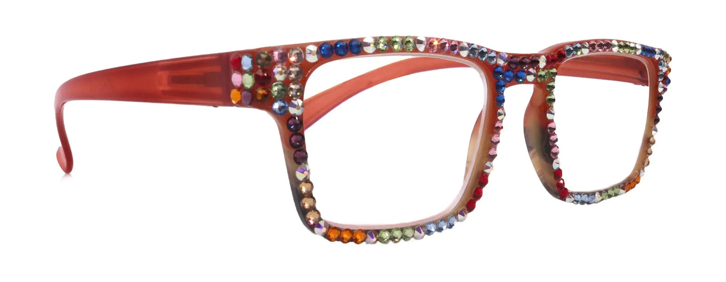 Piper, (Bling) Reading Glasses for Women W (Tangerine, Multi) Genuine European Crystals. (Orange Brown Faded Stripes) NY Fifth Avenue 