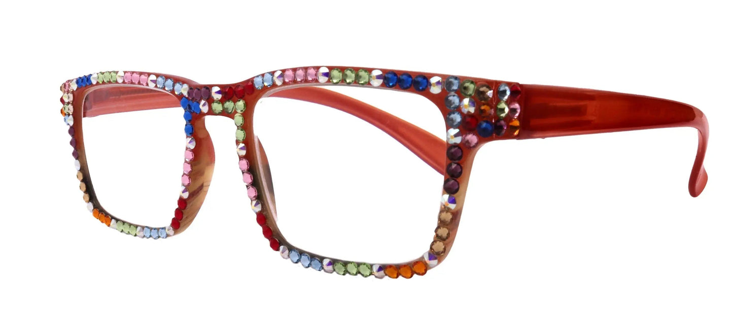 Piper, (Bling) Reading Glasses for Women W (Tangerine, Multi) Genuine European Crystals. (Orange Brown Faded Stripes) NY Fifth Avenue 