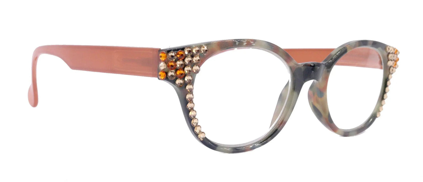 Sally, (Bling) Women Reading Glasses W (Light Colorado, Tangerine) Genuine European Crystals, Round +1.25 .+4 (Brown, Black) NY Fifth Avenue