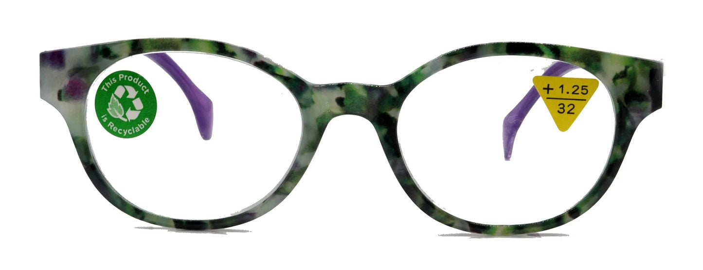 Sally, (Premium) Reading Glasses High End Readers +1.25..+3 Magnifying Glasses, Round Optical Frames (Tortoise Green Purple) NY Fifth Avenue