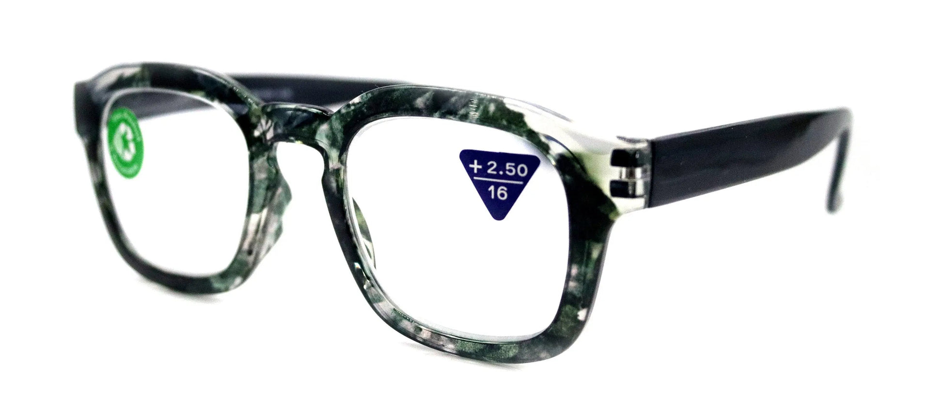 Sasha, (Premium) Reading Glasses, High End Readers +1.25..+3 Magnifying Eyeglasses (Black n White) Camo Square Optical Frames NY Fifth Avenue