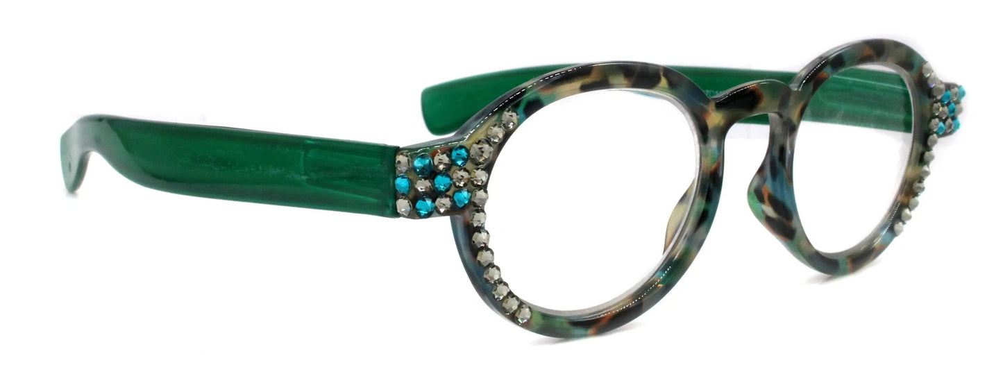 Sephora, (Bling) Reading Glasses Women W (Black Diamond, Blue Zircon) Genuine European Crystals (Green Tortoise Shell) NY Fifth Avenue 