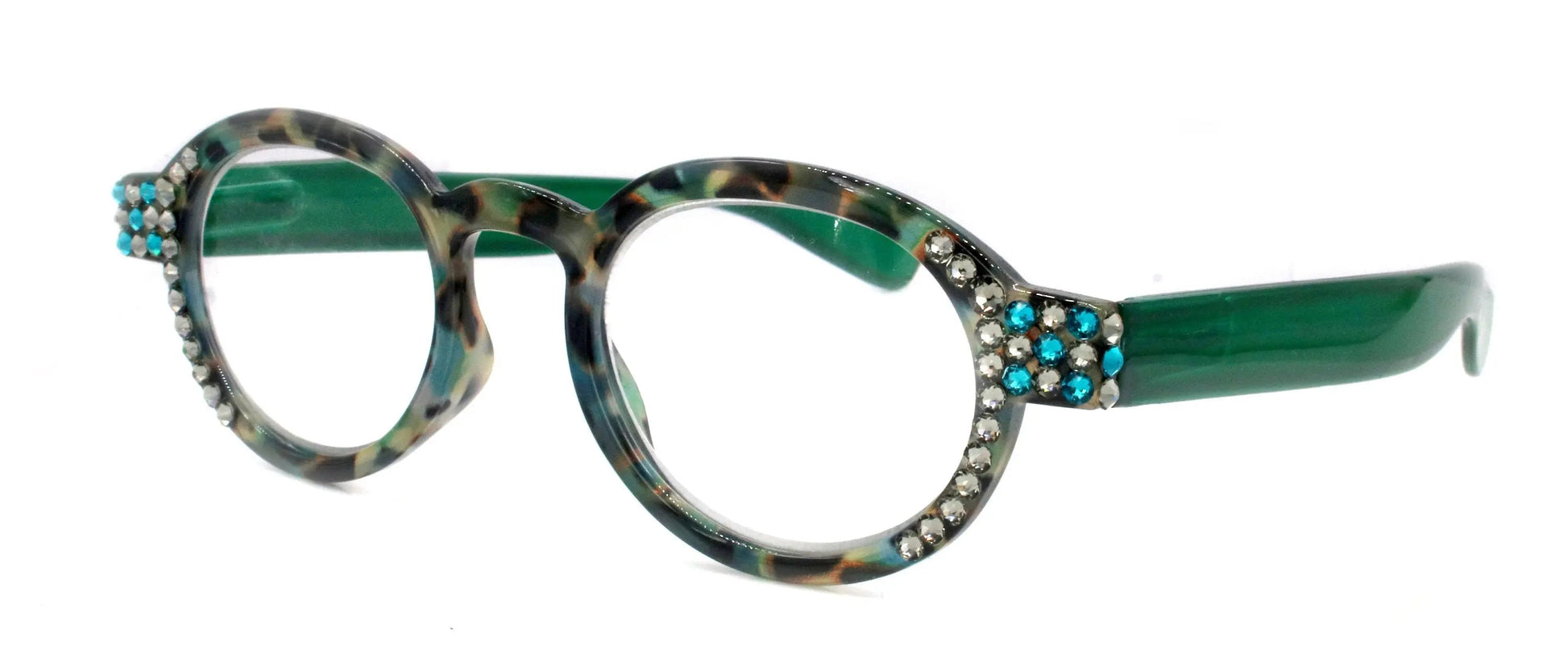 Sephora, (Bling) Reading Glasses Women W (Black Diamond, Blue Zircon) Genuine European Crystals (Green Tortoise Shell) NY Fifth Avenue 