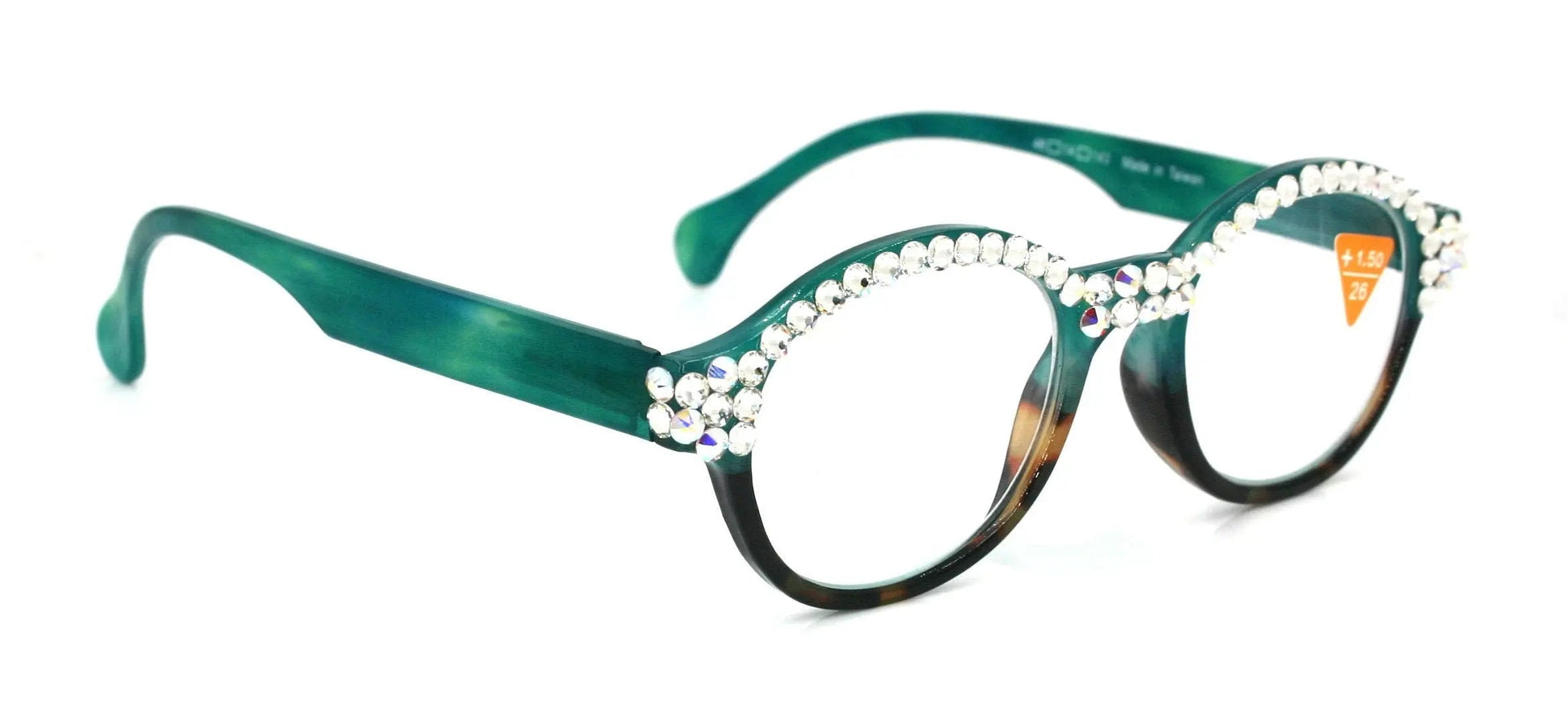The Alchemist, (Bling) Round Women Reading Glasses W (Full TOP) (Clear, AB Aurora Borealis) Genuine European Crystals  NY Fifth Avenue 