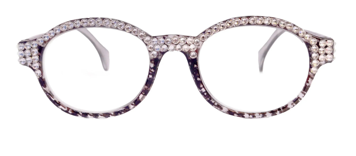 The Alchemist, (Bling) Round Women Reading Glasses W (Full TOP) (Clear) Genuine European Crystals  (Hound tooth, Black) NY Fifth Avenue 