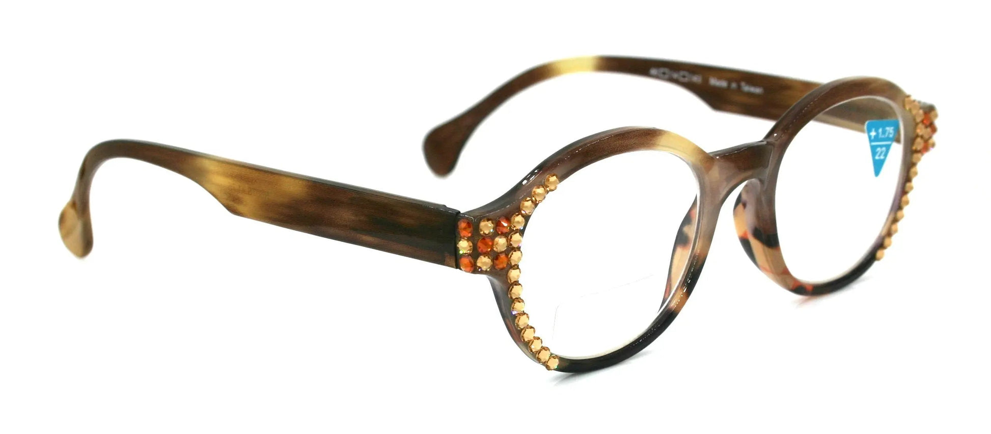 The Alchemist, (Bling) Round Women Reading Glasses W (L. Colorado, Cooper) Genuine European Crystals  (Marble Brown) Circle NY Fifth Avenue 