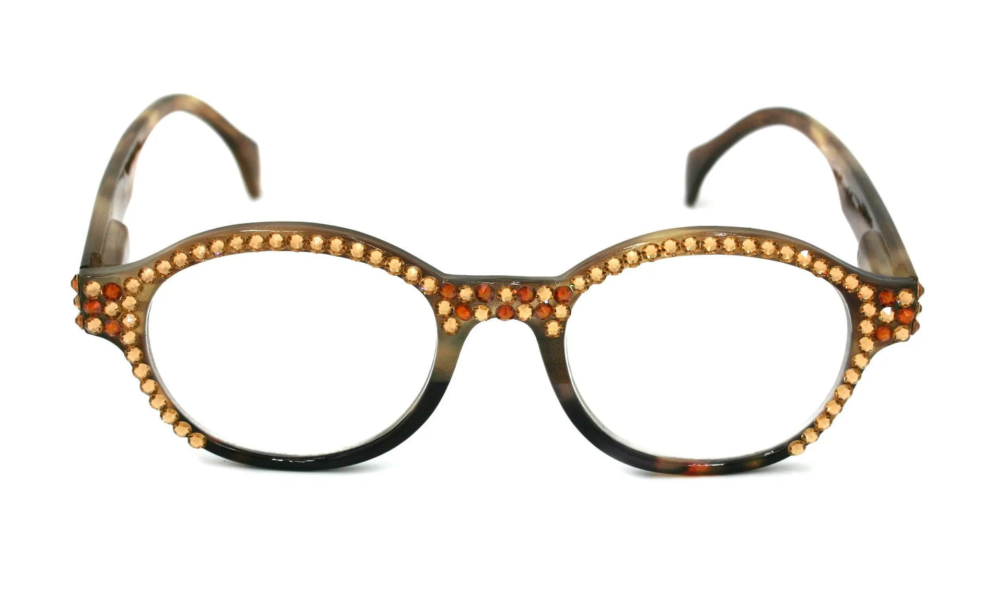 The Alchemist, (Bling) Round Women Reading Glasses W (L. Colorado, Cooper) Genuine European Crystals (Marble Brown) NY Fifth Avenue 